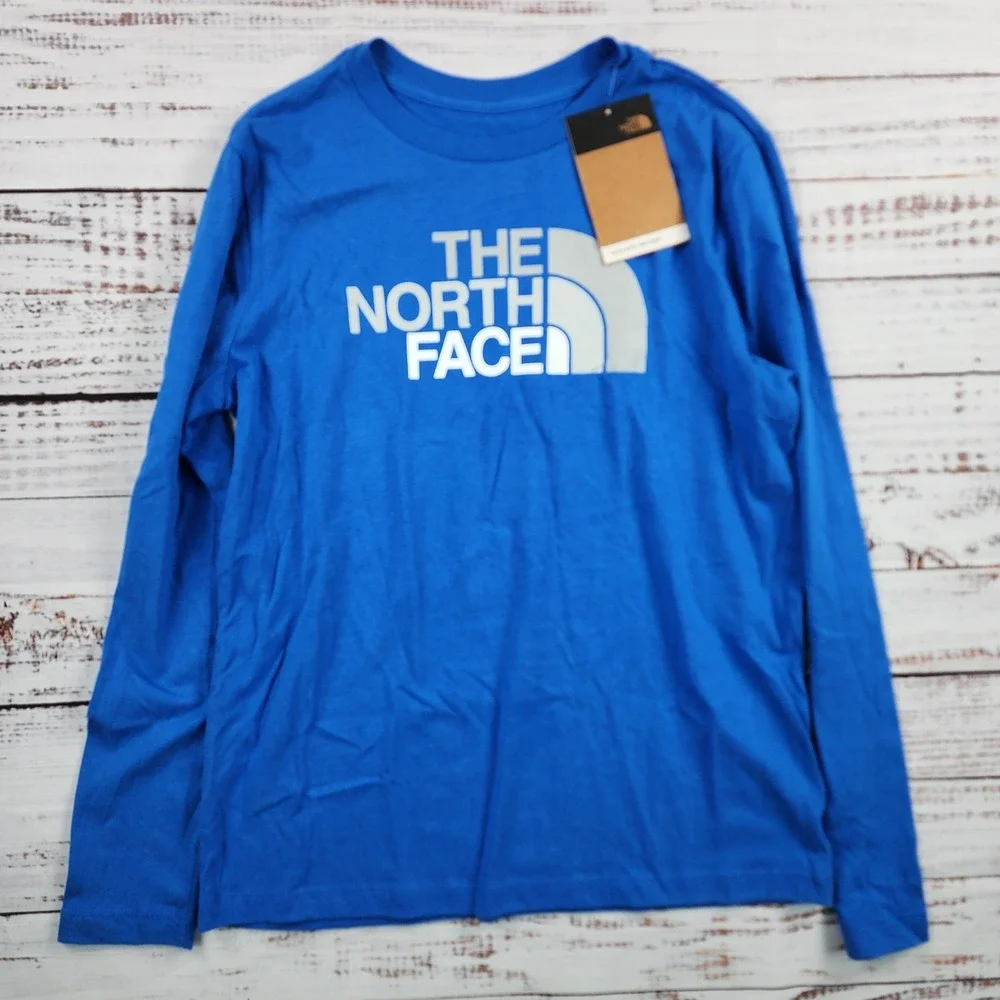 The North Face Shirt Boys Large Hero Blue Long‎ Sleeve Half Dome Graphic Tee NWT